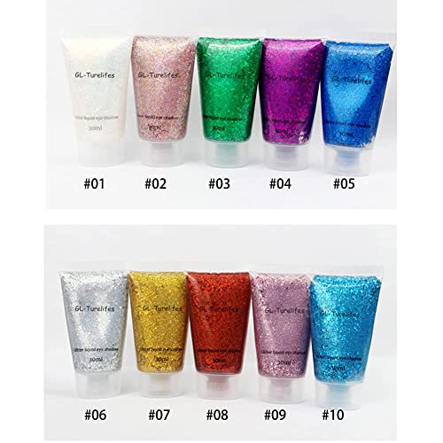 GL-Turelifes 30ml Sequins Chunky Glitter Liquid Eyeshadow Glitter Body Gel Festival Glitter Cosmetic Face Hair Nails Makeup Long Lasting Sparkling Easy to Apply, Easy to Remove (#07 Gold)