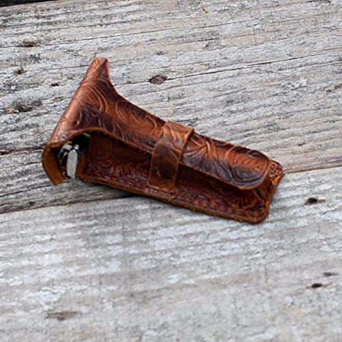 JJNUSA Handmade Sleeve Travel Pouch Leather Safety Razor Case, Double Edge Razor 3.5", Old Fashioned Razor Sleeve Shaving Accessories Men's Shaving Razor Brown