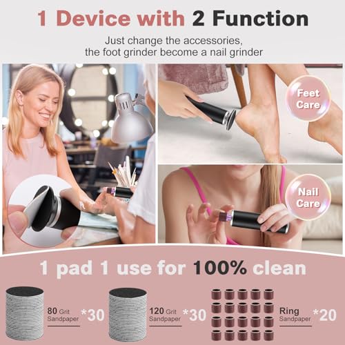 Electric Callus Remover for Feet, FSA Eligible Items List, Foot File Grinder Tool with Replacement Sandpaper Disk and Nail Drill Bits, HSA Approved Products Only
