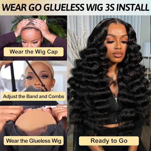 Glueless Wigs Human Hair Pre Plucked Pre Cut Loose Deep Wave Wig 9x6 Closure Wigs Wear and Go Glueless Wig Human Hair 200% Density Loose Body Wave Black Wig for Women 22Inch