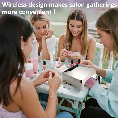 Rechargeable78W UV LED Nail Lamp for Gel Nails,Cordless Nail Dryer with Hidden Telescopic Stand for Hands & Feet,15600mAh Battery,30/60/99/180s Custom Timer,Mirror Base,Lock Screen for Salon Home
