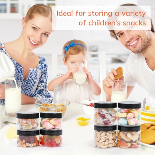 40 Pack 6 OZ Plastic Jars with Lids, Empty Round Clear Slime Cosmetic Container with Labels, Leakproof Multi-use Refillable Storage Jar for Beauty Products, Samples, Travel, Food