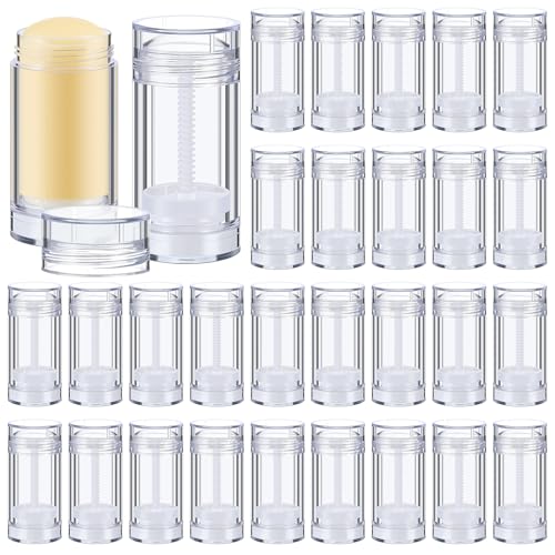 30 Pcs Empty Deodorant Containers Twist up Filling Stick Plastic Deodorant Container Refillable Bottles Bottomfill Round Lip Balm Tubes for Homemade DIY Lipstick Crayon(30 ml,Clear)