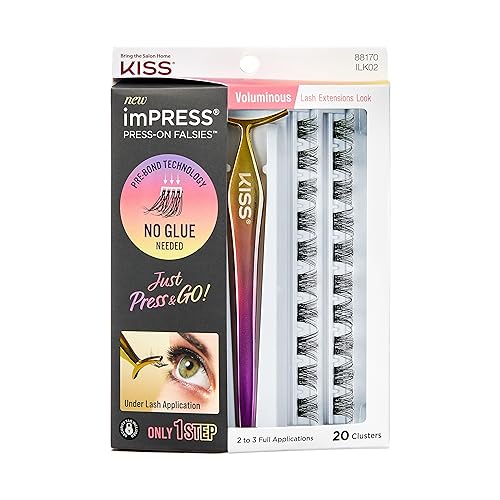 KISS imPRESS Falsies Lash Clusters, Voluminous', 14 mm, 20 Clusters & Looks So Natural Strip Lashes, Shy', 12 mm, 5 Pairs
