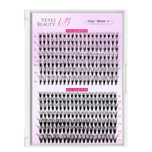 VEYESBEAUTY Lash Clusters UltraVolume Individual Lash Extensions One More+ 3D Layered DIY False Eyelash Tray 30D+40D Volume Cluster Lashes for Self Application at Home