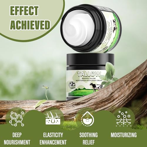 MINIBIRD Beef Tallow for Skin, Tallow and Honey Balm, 100% Organic Beef Tallow Blam Grass Fed Finished Whipped Tallow, Unscented Face Cream Moisturizer Body Lotion Skin Care for Sensitive