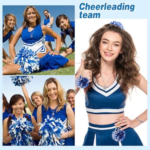 72 Pcs Cheer Gifts Bulk for Team Cheerleader Valentines Gifts Bag Necklace Bracelet Hair Ties Pom Pom Keychain Mirror