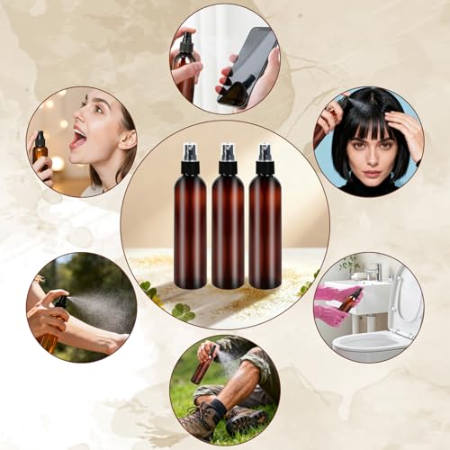 48 Pcs 8 oz Spray Bottles with Cap Amber Empty Plastic Travel Sprayer Refillable Fine Mist Cleaning Bottles for Oils Perfumes