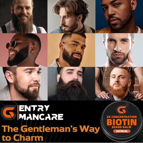 Beard Balm with 2X Concentration Biotin, Beard Growth Balm for Men - Mustache Wax & Beard Conditioner for Growth - Hydrates, Thickens Facial Hair Growth - Made with Castor Oil & Argan Oil - 2 Ounce