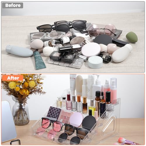 2 Pack 7 Tier Oil Nail Polish Display Rack Sunglass Essential Nail Polish Organizers Acrylic Makeup Oils Ink Storage 84 Bottles Nails Polishs Large Capacity No Tool Needed Assembly Clear