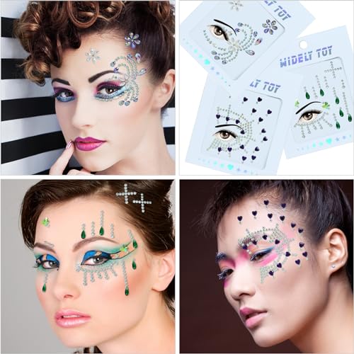 8 Sheets Face Gems Mermaid Body Jewels Rhinestones Crystal Stickers Jewelry Tattoos Decorations Parties Festivals Rave Outfits Accessories