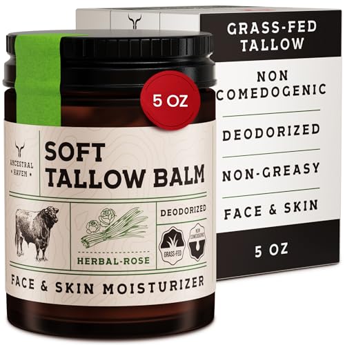 Beef Tallow for Skin - Tallow And Herbal Balm For Face - Gift Ready Box - Tallow Face Moisturizer - Tallow Balm - Grass Fed Tallow Face Cream Lotion (5.0 Oz, Herbal-Rose)
