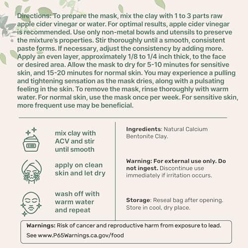 Micro Ingredients Natural Calcium Bentonite Clay Powder, 2lbs | Pure Indian Healing Clay for Body Detox & Deep Pore Cleanser | Great for Skin Care + Body & Face Mask | Gentle Absorption