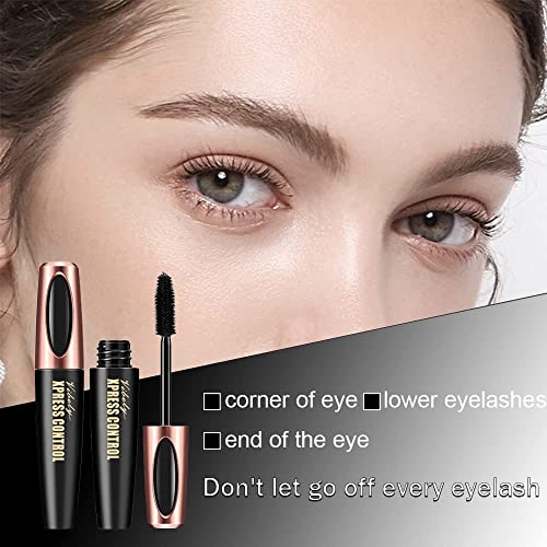 4 Pack 4D Silk Fiber Lash Mascara, Waterproof Smudge-proof Thickening Black Mascara for Natural Lengthening, Long Lasting & No Clumping