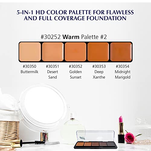 Graftobian HD Glamour Cr?me Foundation Palette (Warm #3) - High Definition 5 Color Makeup Palette, Cream Based Foundation Concealer and Contour Palette, Full Coverage - Medium/Dark Warm Skin Shades