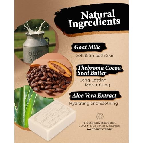 Australian Goat Milk Soap,Helps Moisturize,Smooth & Cleanse Skin,Triple-milled Bar Soap with Cocoa Butter,Aloe Vera and Pure Plant Oil,Body Soap Bars 6.3 oz for Adults & Babies,Pack of 1