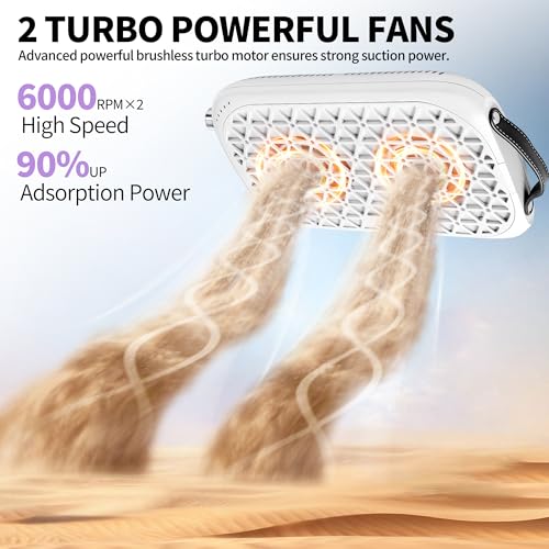 Cordless Dual Turbine Nail Dust Collector Nail Tech, 2000Pa Rechargeable Nail Fan Dust Collector with Dual 12000RPM Motors, Professional Nail Dust Collector Nail Tech for Acrylic & Gel