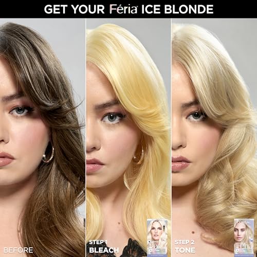 L¡¯Oreal Paris Feria Long-Lasting Anti Brass Power Hair Toner, Ammonia Free Demi Permanent Hair Color, Ice Blonde Hair Toner, 1 Application