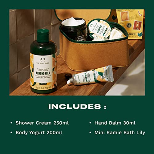The Body Shop Soothe & Smooth Almond Milk Essentials Gift Set ? Hydrating & Moisturizing Vegan Skincare Treats for Dry and Sensitive Skin ? 4 Items