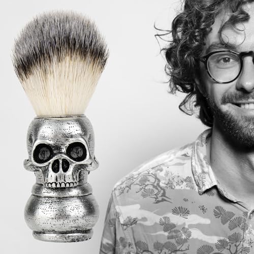 Skull Head Shaving Brush, 2 Pack Soft Shaving brushes for men, Beard Tools, Gifts for Him Dad Husband Brother Boyfriend Grandpa (Yellow, Silver)