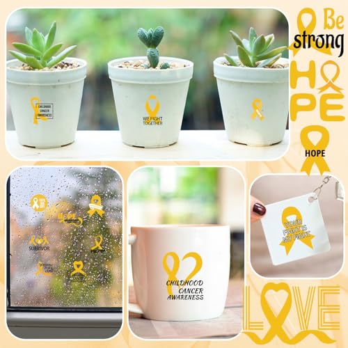 WANDIC 30 Sheets Childhood Cancer Awareness Temporary Tattoos, Gold Ribbon Awareness Tattoo Sticker Cancer Survivor Decals for Charity Decoration