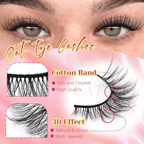 Ahrikiss Lashes Wispy False Eyelashes Natural Look Cat Eye Lashes 8 Pairs Faux Mink Lashes Lightweight Eyelashes Kit with Lash Glue and Lash Tweezers Soft Fake Lashes (Ethereal)