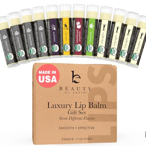 USDA Organic Lip Balm - USA Made with Natural Ingredients - 12-Pack (6 flavors) ? Beeswax, Coconut Oil, Vitamin E ? Moisturizing Chapstick for Dry, Cracked Lips ? Lip Care Gift Set