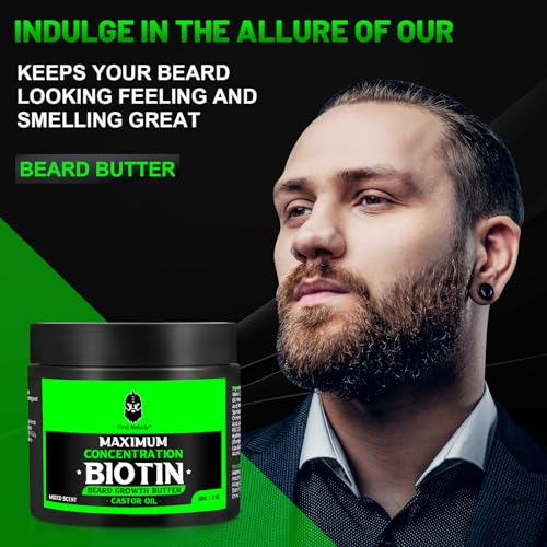 Beard Butter-Maximum Concentration Biotin,with Castor Oil and Argan & Jojoba Oils, Promotes Beard Growth, Styles, Strengthens & Softens Beards ,Unruly Beards While Relieving Itch,2 Ounce*2(2 Pack)