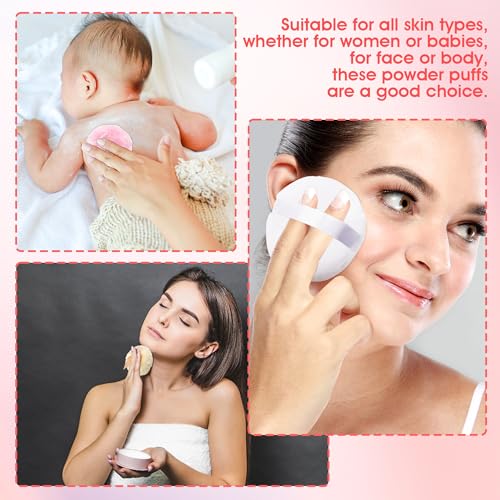 4Pcs Body Powder Puff and Container, 5.31" Crystal Powder Container with 3 Soft Large Powder Puffs, Dusting Powder Container with Puff for Face and Body, Washable Reusable Makeup Puff
