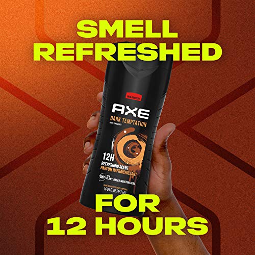 AXE Body Wash 12h Refreshing Scent Dark Temptation Dark Chocolate Men's Body Wash with 100 percent Plant-Based Moisturizers 16 oz (Pack of 2)