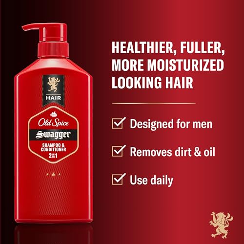 Old Spice Men's 2-in-1 Shampoo and Conditioner, Swagger, Cedarwood Lime Scent, Healthier, Fuller, Moisturized Looking Hair, Barbershop Quality, Remove Dirt & Oil, 21.9 Fl Oz