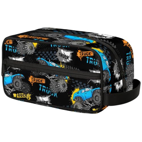 Boys Toiletry Bag for Kids Cartoon Truck Waterproof Hanging Cosmetic Makeup Dopp Kit Pouches for Travel Sports Shower Essential