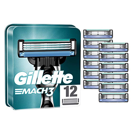 Gillette Mach3 Razor Blades Men, Pack of 12 Razor Blade Refills, Stronger Than Steel Blades, Enhanced Lubrastrip