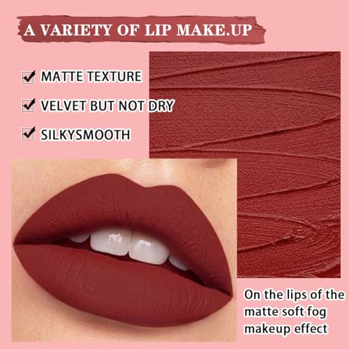 6Pcs Red Velvet Matte Lipstick Set, High Pigmented Long-Lasting Waterproof Lip Stick Lip,Moisturizing balms, Sheer tint, Shine & Glowy Finish,Stain Makeup Gift Sets.