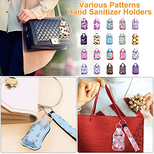 Empty Hand Sanitizer Holders Set 60pcs, Include 20 Portable Refillable Travel Bottle Container with Flip Cap, 20 Reusable Bottle Holders, 20 Wristlet Keychain