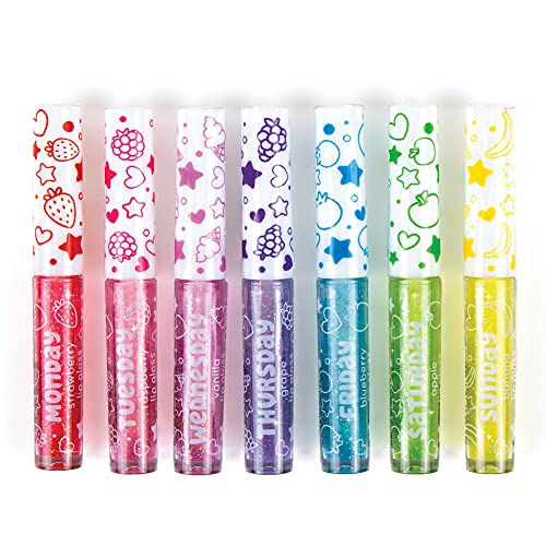Make It Real 3C4G 7 Days Glitter Lip Gloss - Flavored Lip Gloss Set for Girls - Strawberry, Raspberry, Vanilla and More! - 7 Piece Lip Gloss Kit