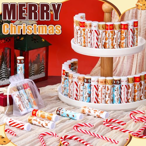 150 Pcs Christmas Lip Balms Bulk Peppermint Candy Cane Gingerbread Hot Cocoa Gifts Cookie Cinnamon Flavor Lip Balm Party Favor Xmas Stocking Stuffers Christmas Bulk Gifts for Coworker Staff Employee