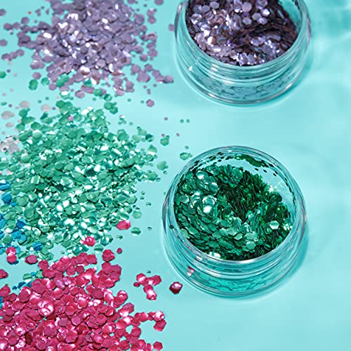 Biodegradable Eco Chunky Glitter by Moon Glitter - 100% Cosmetic Bio Glitter for Face, Body, Nails, Hair and Lips - 3g Set of 6 - plus Glitter Fix Gel