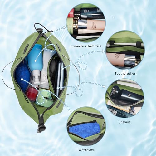 Waterproof Toiletry Bag for Travel, Zipper Styles, 40D Nylon Toiletry Organizer Bags with Shoulder Straps for Men Women, Travel Accessories£¨2 PACK,Green