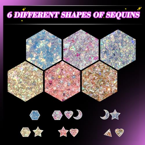 Holographic Metallic Spark Glitter Gel,Face Glitter, Hair Glitter, Eye Glitter and Body Glitter for Women, Festival Accessories, Cosmetic Glitter Makeup,Loose Glitter Set,Vegan & Cruelty Free, #4