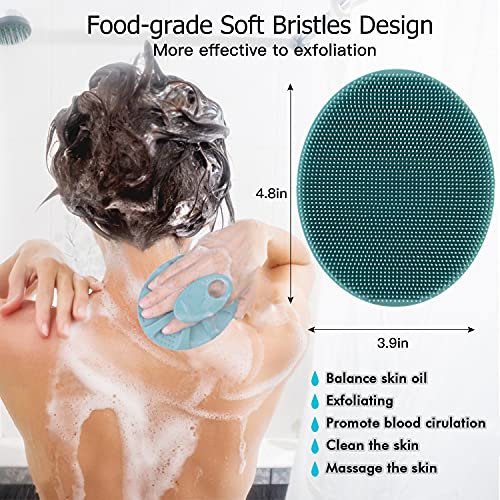 Silicone Body Brush Shower Scrubber & Facial Scrub Gentle Exfoliating Face Brush, Food-Grade Soft Bristle