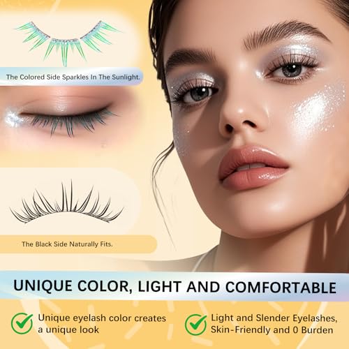 QUEWEL Self Adhesive Eyelashes, Colored Lash Clusters with Tweezer,36 PCS Pre Glued Eyelashes Clusters with 9-12mm, No Glue Needed Unique Matching to Enhance Charm(ZZBP-01)