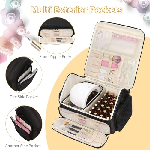 Nail Polish Organizer, Nail Organizers and Storage Bag Holds 43-65 Bottles Nail Polish and Nail Lamp, Travel Nail Tech Case Nail Bag Organizer Case for Nail Supplies & Manicure Tools, Black