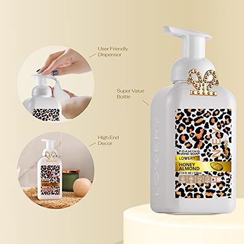 Foaming Hand Soap, 17.9 fl oz Moisturizing Hand Soap with Aloe Vera & Essential Oils, Alcohol-Free Hand Wash Honey Almond Fragrance, Scented Hand Wash for Kitchen or Bathroom, Free Swarovski Bracelet