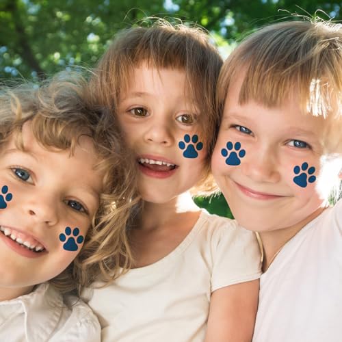 Harloon 20 Sheets 300 Pcs Paw Print Tattoos Temporary Paw Print Face Tattoos Dog Stickers Removable for Cheer Patrol Women Body Arm Foot(Blue)