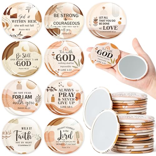Y1tvei Bible Verse Compact Mirrors - 72Pcs Boho Christian Gifts Bulk Bible Verse Mini Compact Mirrors Inspirational Small Portable Round Pocket Makeup Mirror for Purse Church Party Favors for Women
