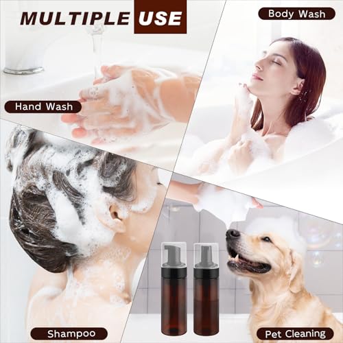 8 Pcs 150ml/5oz Foam Bottle Dispenser Empty Plastic Foaming Pump Bottle Brown Refillable Container for Shampoo Shower Hand Soap Facial Cleanser