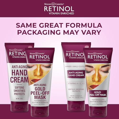 Retinol Anti-Aging Hand Cream - Conditions & Protects Skin, Nails & Cuticles Gold Peel-Off Mask - Tightens, Lifts, Soothes & Hydrates Skin.