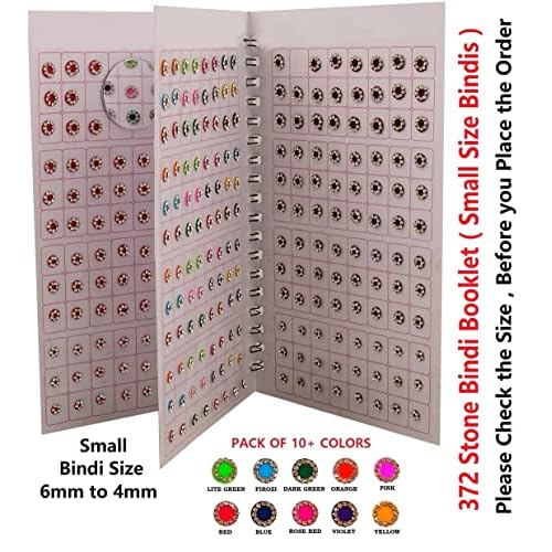 Crystal Forehead Tilki Sticker Kumkum Multicolour Stone Bindi Book Small Size for Ladies (Small Stone Bindi Book 372 Bindis)