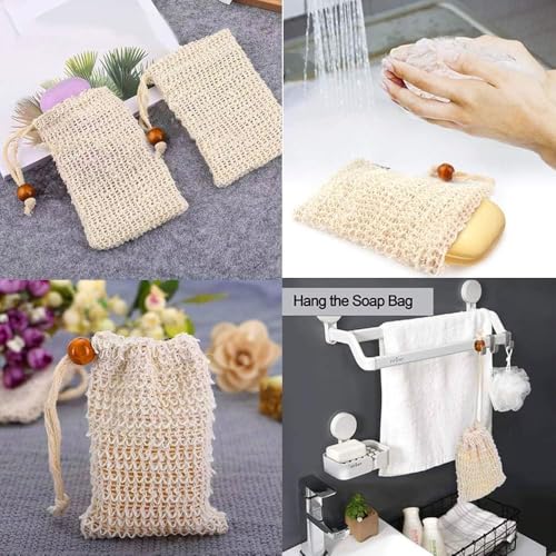 Natural Sisal Soap Saver Bag for Soap Bar Organic Soap Pouch for Exfoliating Lathers and Air Dry Soap Bar Shower Soap Saver Bag (20pcs)
